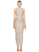 Halter Neck Backless Crystal Folds Long Dress